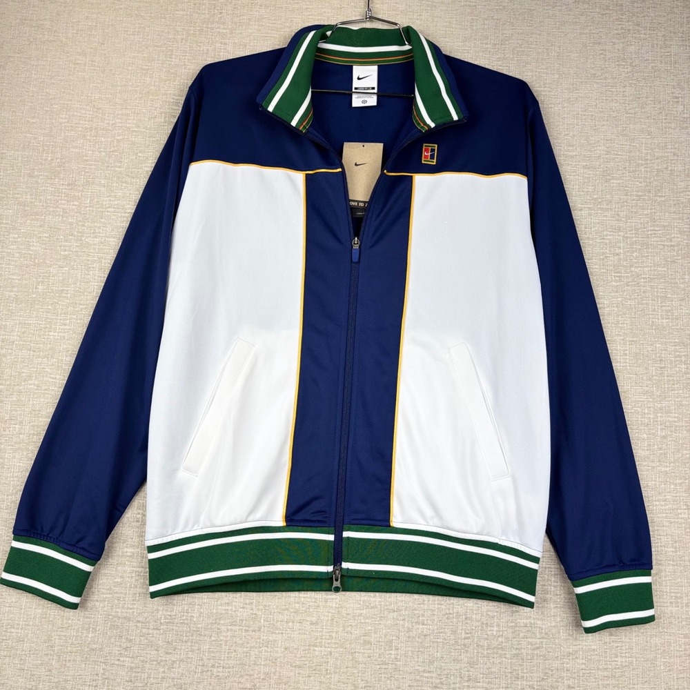 Nike Court Heritage Tennis Jacket Mens Medium Navy Blue White DC0620-429 NWT
